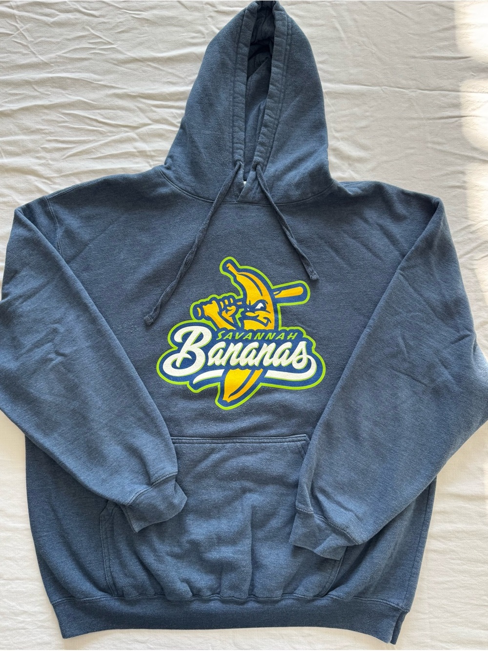 Tultex Navy Crewneck Hoodie with Yellow & Green Savannah Bananas Graphic